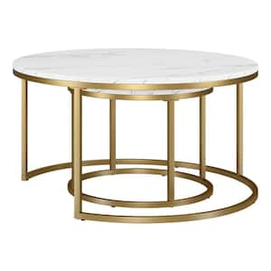 35 in. Gold Round Faux Marble Coffee Table