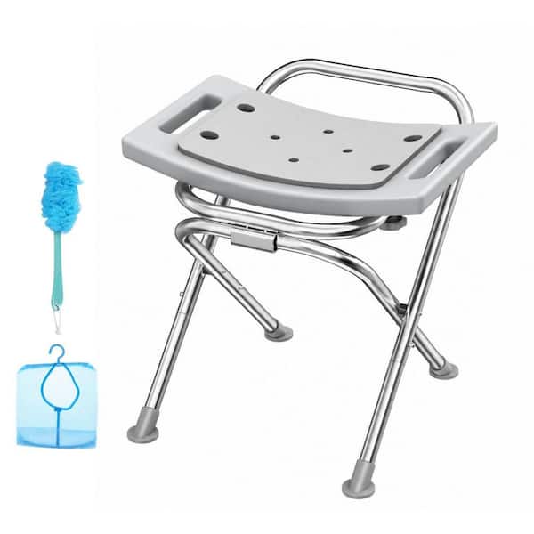 17.5 in. Stainless Steel Folding Shower Chair with Pad for Inside Shower, Safety Anti-Slip Bath Chair for Seniors, Gray