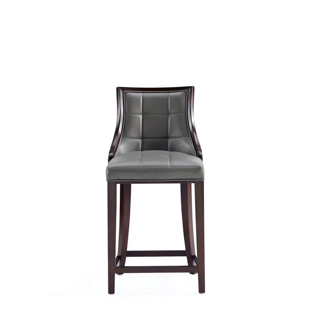 Set of 3 Pebble Grey Faux Leather Walnut Counter Stools