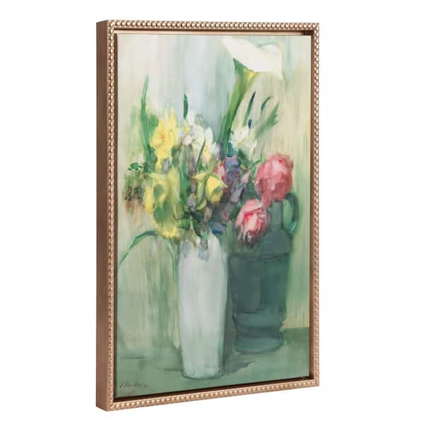 Kate and Laurel Watercolor Flower Bouquet Framed Canvas Wall Art" 1-Piece Gold Framed Canvas Art Print, 18.00 in. x 24.00 in.