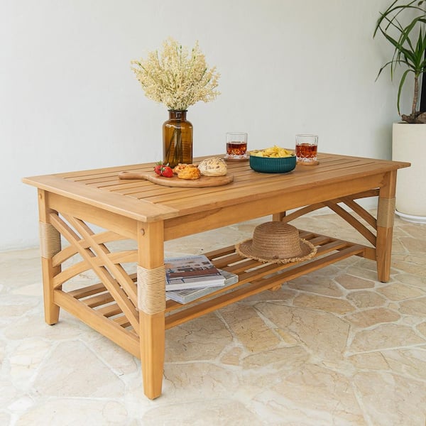 Informal Table Service Cambridge Casual Carmel 4-Piece Teak Wood Outdoor Conversation Set with ...
