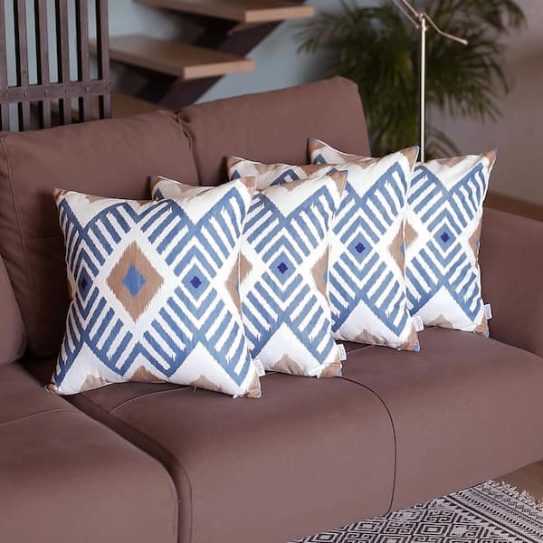 Set Of 4 Brown And Blue Ikat Design Lumbar Pillow Covers Set Of 4 Brown And Blue Ikat Design Lumbar Pillow Covers
