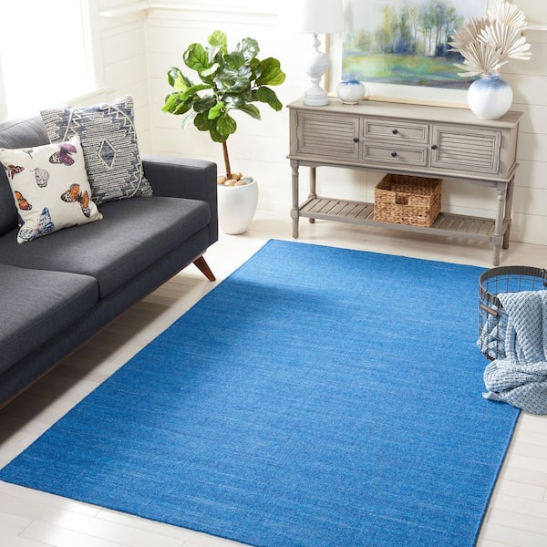 Kilim Blue Doormat 3 ft. x 5 ft. Solid Color Area Rug