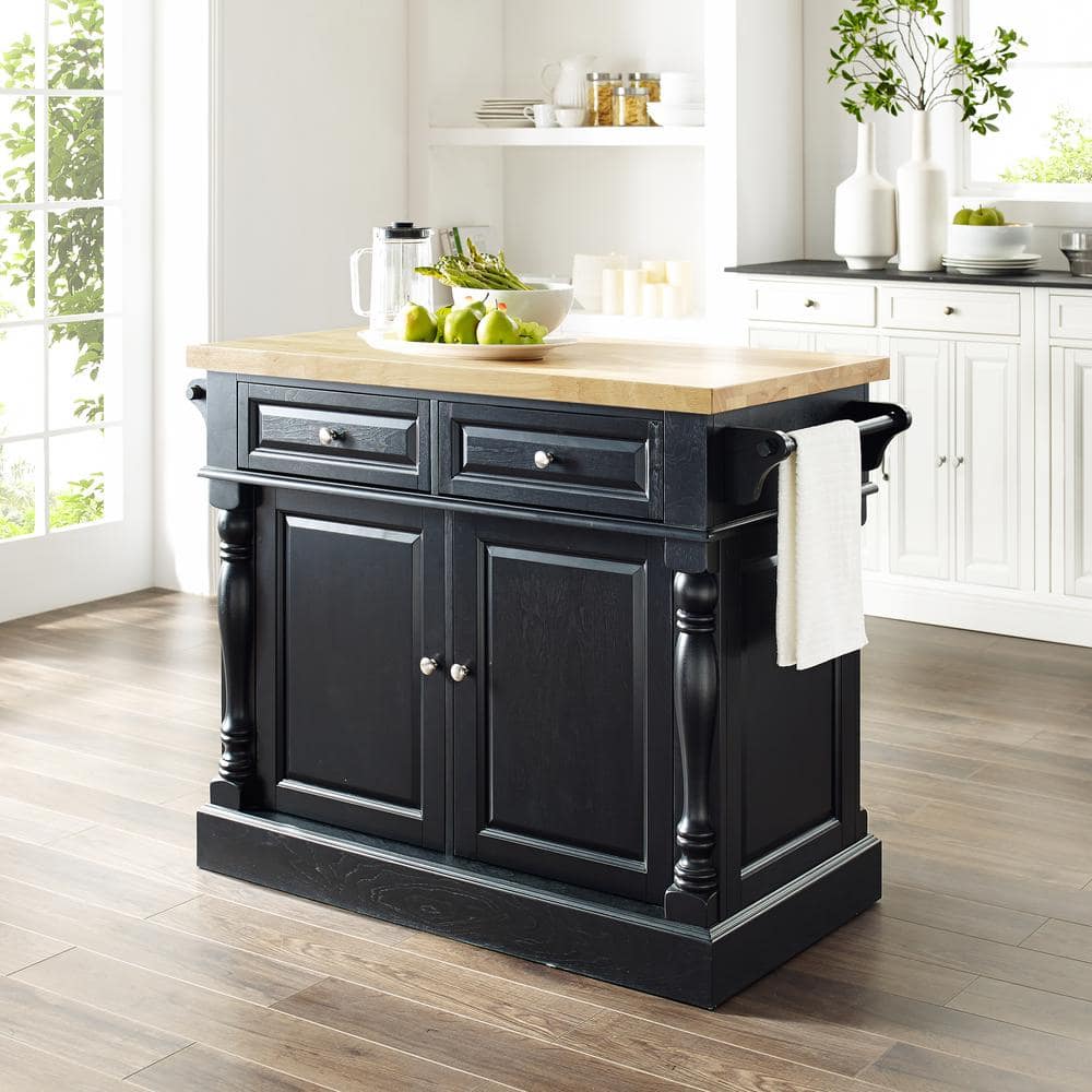 Black Hardwood Butcher Block Top Kitchen Island