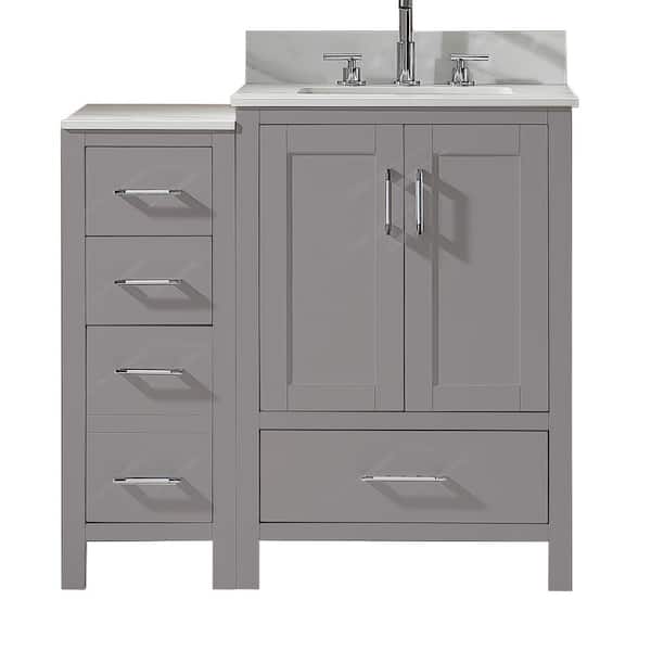 FORCLOVER 36 in. W x 22 in. D x 34 in. H Undermount Single Sink Freestanding Bath Vanity in Gray with White Engineer Top