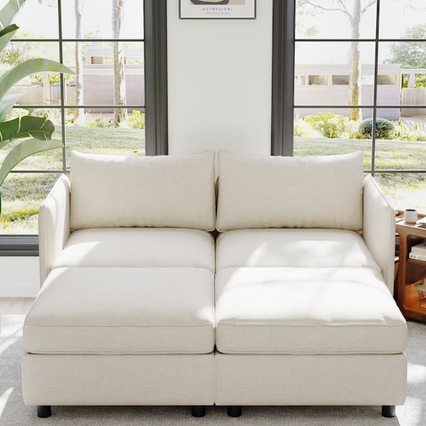 Willow 68 in. Chenille Modular Sectional Sofa in Beige with 2 Storage Ottoman Storage for Small Spaces