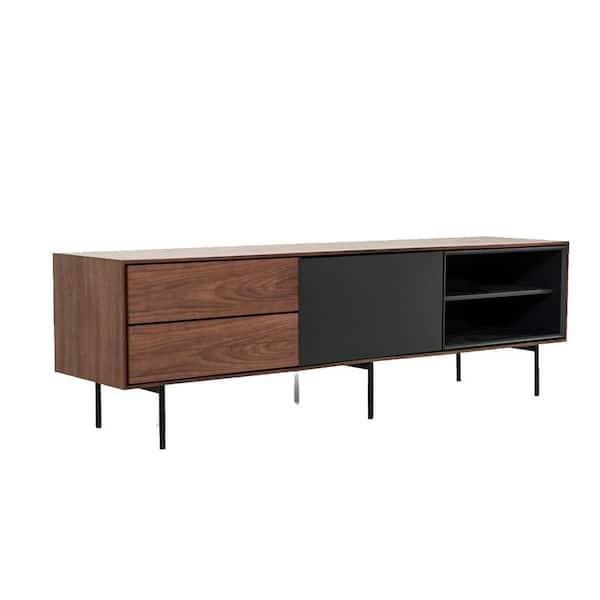 Benjara 67 in. Gray and Brown Wood TV Stand Fits TVs up to 65 in. with 1 Door and 2 Open Compartments