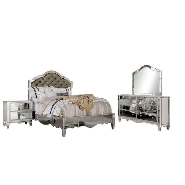 William's Home Furnishing 4-Piece Eliora Silver Queen Panel Bed Set