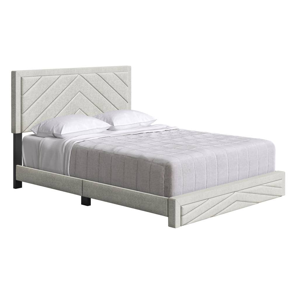 Barcelona Diagonal Linen Platform Bed, King, Beige