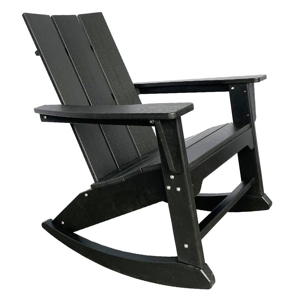 Resin TEAK Modern Black Rocking HDPE Plastic Adirondack Chair RTRCK   Plastic Adirondack Chairs Rtrck Adimd Blk 64 1000 