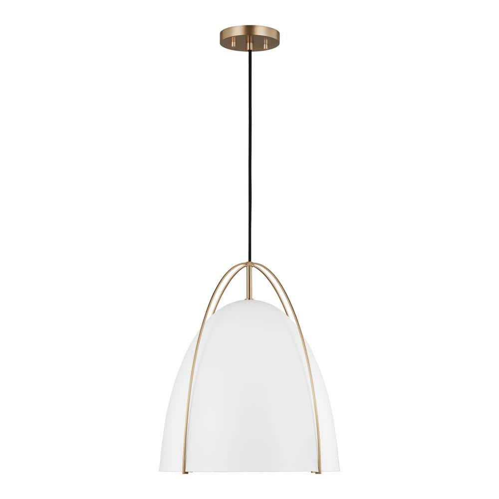 Norman Satin Brass Indoor/Outdoor Pendant with Matte White Steel Shade