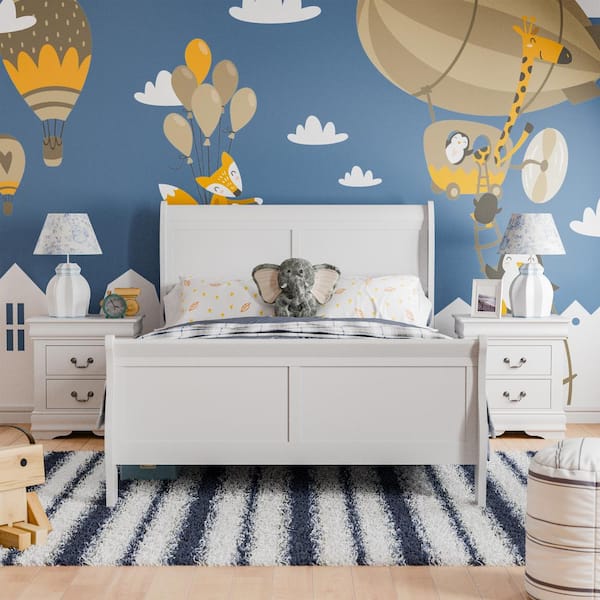 Furniture of America Burkhart 3-Piece White Wood Twin Bedroom Set With 2-Nightstands