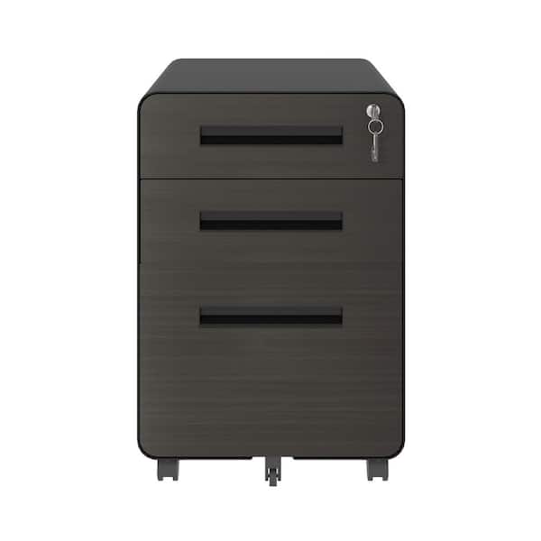 15.75 in. W 3 Drawer Metal Mobile File Tool Cabinet with Lock, Black Filing Cabinets, Tool Carts for Garage, Office
