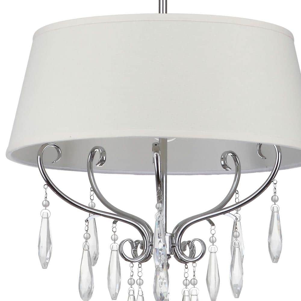Elegant Chrome Drum Pendant with Beaded Crystals and Cotton Shade