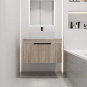 PETIT 29.5 in. W x 18.9 in. D x 23.6 in. H Single Sink Floating Bath Vanity in Oak with White Stone Top and Ceramic Sink