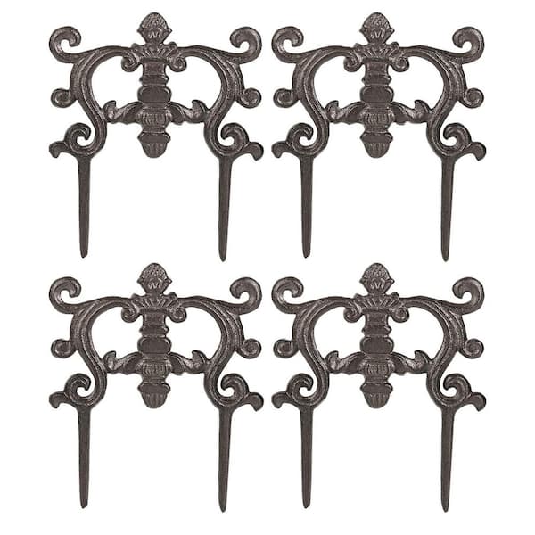 Decorative Cast Iron Flower Bed Edging 9.4 Tall Heavy Duty Garden Fence Scrollwork Fleur de Lis Design 4PC Set