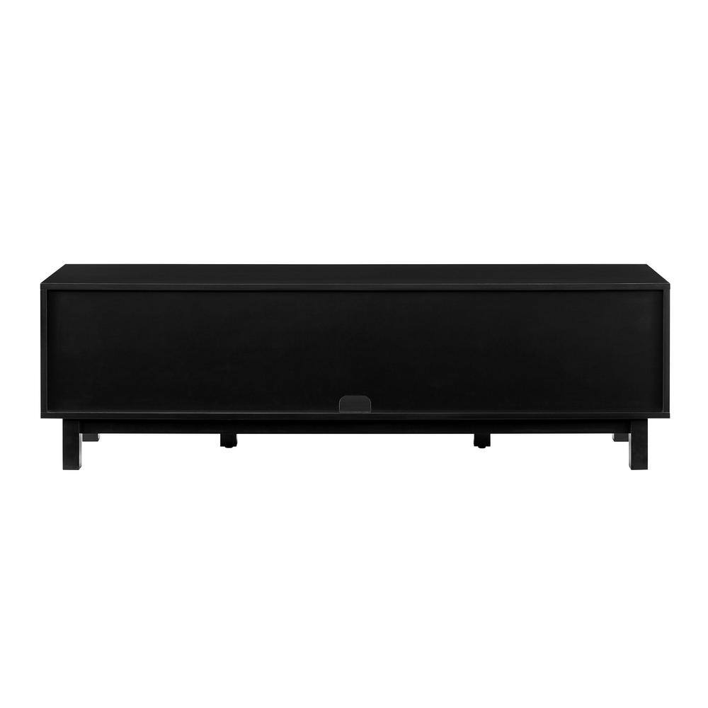 58" Solid Black Wood TV Stand with Cabinet for TVs up to 65 inches