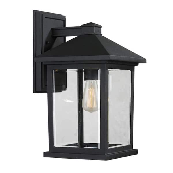 Unbranded Portland Black Outdoor Hardwired Lantern Wall Sconce with No Bulbs Included