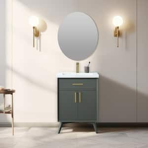 Nolan 24 in. W x 18 in. D x 34 in. H Bath Vanity in Vintage Green with White Ceramic Vanity Top