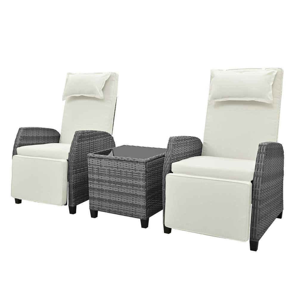 2-person Wicker Outdoor Chaise Lounge Combination with Coffee Table Beige Cushions for Courtyard, Swimming Pool, Balcony price history on PriceWatchPro