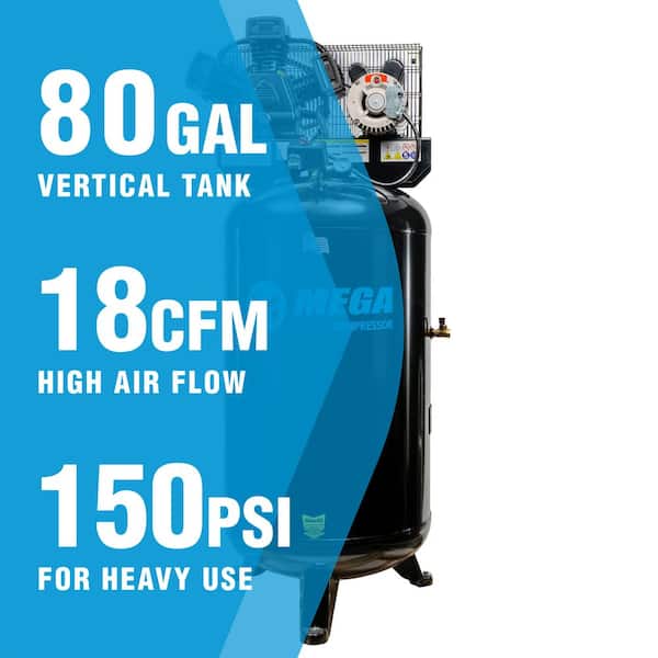 Mega Compressor 80 Gal. 5 HP 150 PSI Electric Upright Air