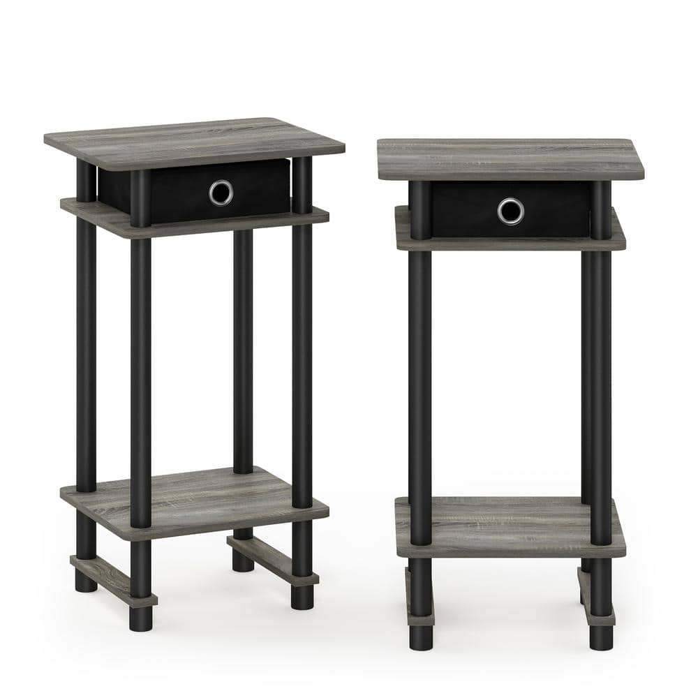 French Oak Grey Rectangular Tall End Table with Storage Bin