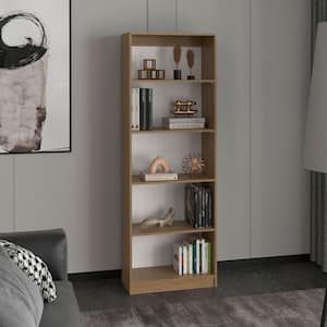 71.1 in. Width Brown Multi-Tiered Wood Bookcase with 4 Display Shelves, Natural Oak