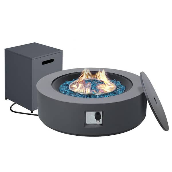 42 in. 50,000 BTU Dark Gray Round Iron Outdoor Propane Gas Fire Pit Table with Propane Tank Cover