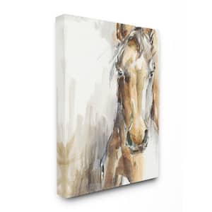 "Horse Portrait Orange Brown Animal Watercolor Painting" by Ethan Harper Canvas Wall Art 30 in. x 24 in.
