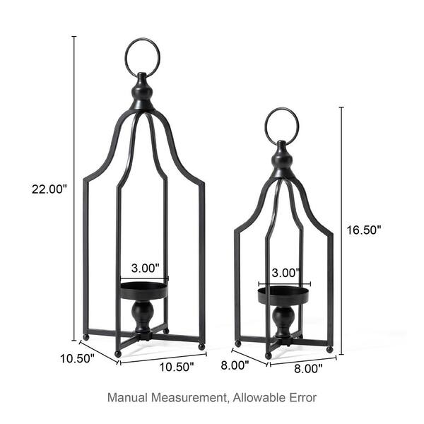 Glitzhome - Modern Farmhouse Black Metal Lantern KD (Set of 2)