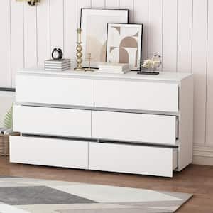 6-Drawers White Wood Chest of Drawer Dresser Cabinet Organizer 59 in. W x 15.7 in. D x 32.3 in. H