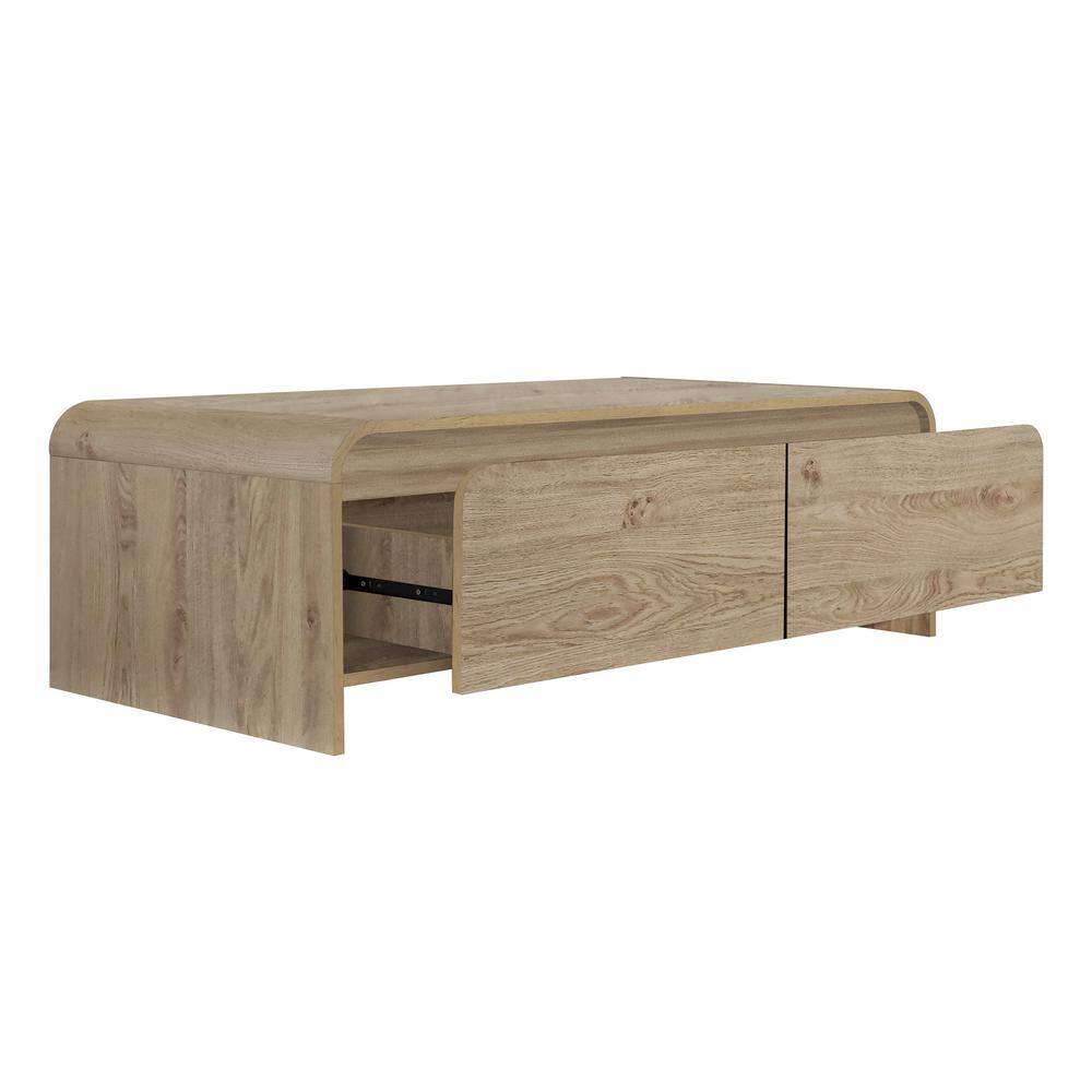 Mara 47" Natural Beige Wood Coffee Table with Storage