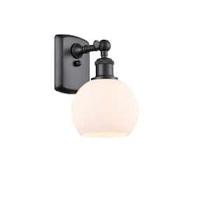 Athens 1-Light Matte Black Wall Sconce with Matte White Glass Shade