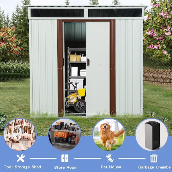 6 ft. W x 4.5 ft. D White Outdoor Metal Storage Shed with Transparent Plate and Windows (27 sq. ft.)