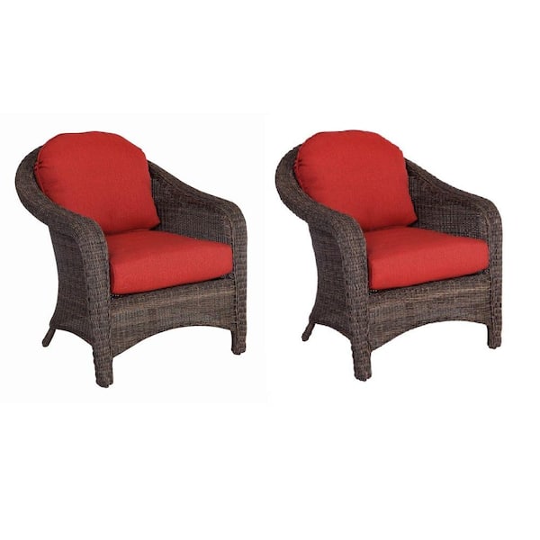 Hampton Bay Walnut Creek Patio Club Chair with Red Cushions (2-Pack)-DISCONTINUED