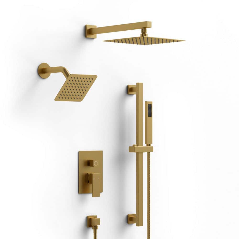 3-Spray 10 and 6 in. Wall Mount Dual Shower Heads and Handheld Shower Head in Brushed Gold (Valve Included) price history on PriceWatchPro