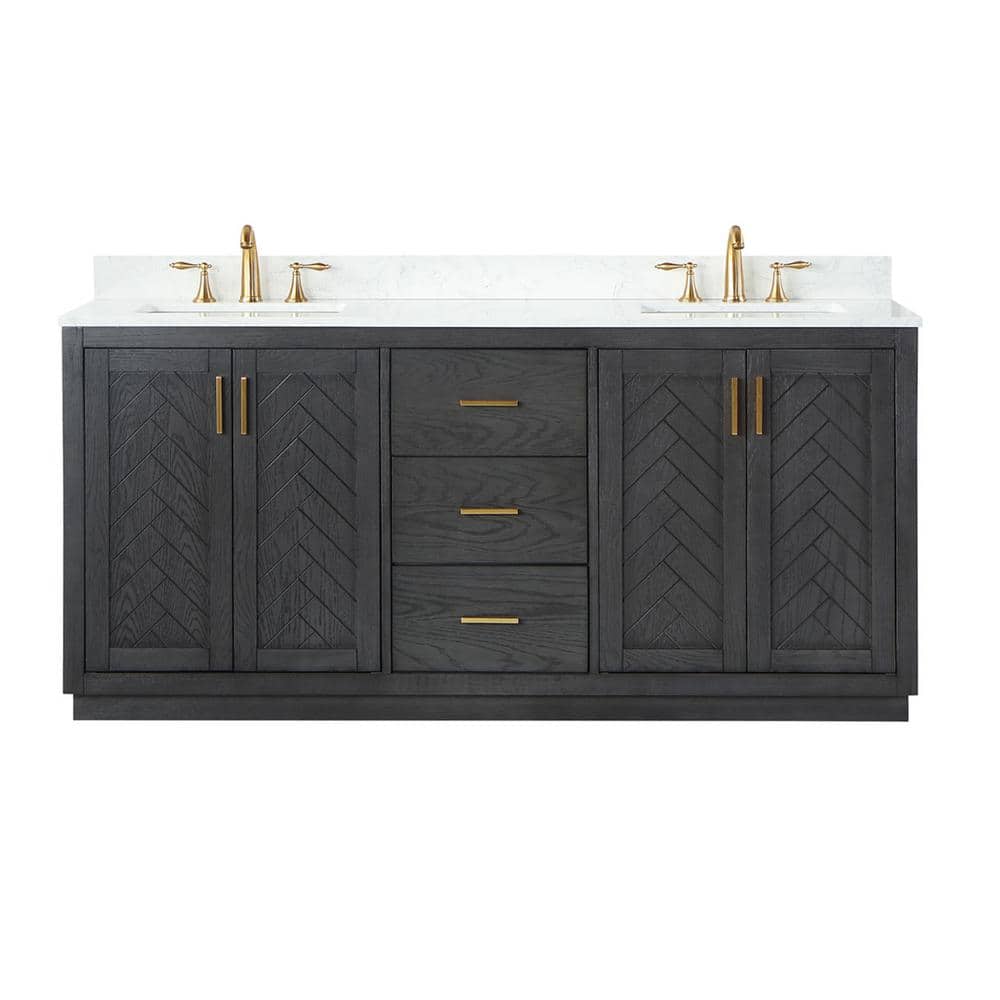 Gazsi 72" Brown Oak Double Bathroom Vanity with Composite Stone Top