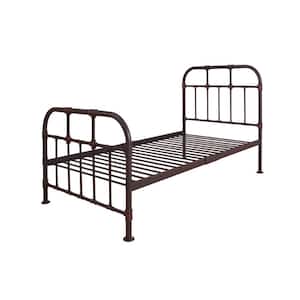 Brown Metal Frame Twin Platform Bed with Pipe Inspired Frame