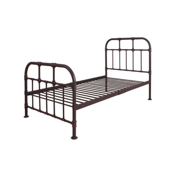 Benjara Brown Metal Frame Twin Platform Bed with Pipe Inspired Frame