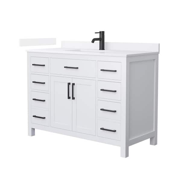 Wyndham Collection Beckett 48 in. Single Freestanding White Bath Vanity with White Quartz Top (Assembled)