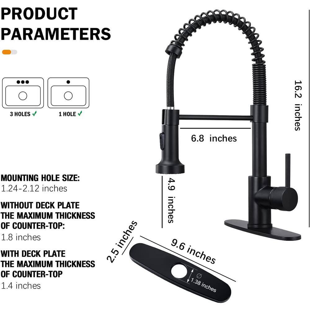 Matte Black Stainless Steel Pull-Down Kitchen Faucet with Spray