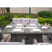 Irene Gray 5-Piece Wicker Patio Fire Pit Conversation Set with Gray Cushions and Side Table