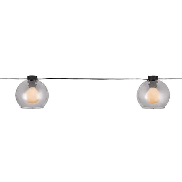 Hampton Bay 8-Light 10 ft. Black Indoor/Outdoor Plug-In String Lights with Smoky Glass Shades and Incandescent Bulbs (2-Pack)