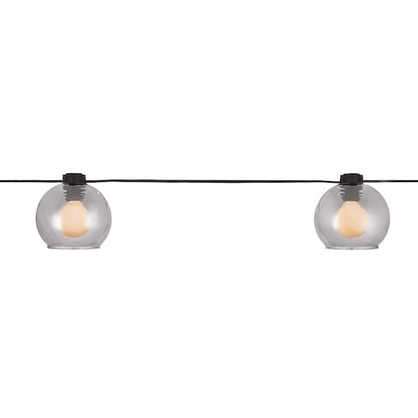 Hampton Bay 8-Light 10 ft. Black Indoor/Outdoor Plug-In String Light with Smoky Glass Shades and Incandescent Bulbs