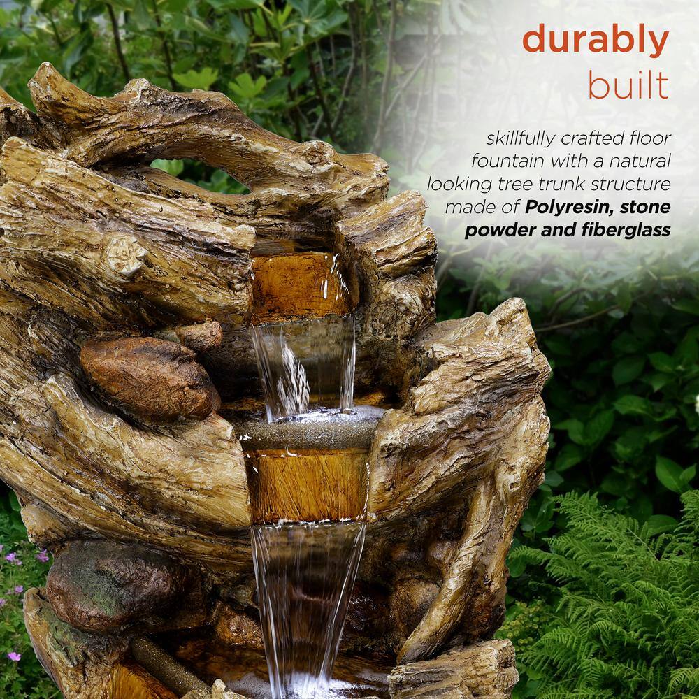 Alpine 5-Tier Waterfall Trunk Fountain with LED Lights, 47" Tall