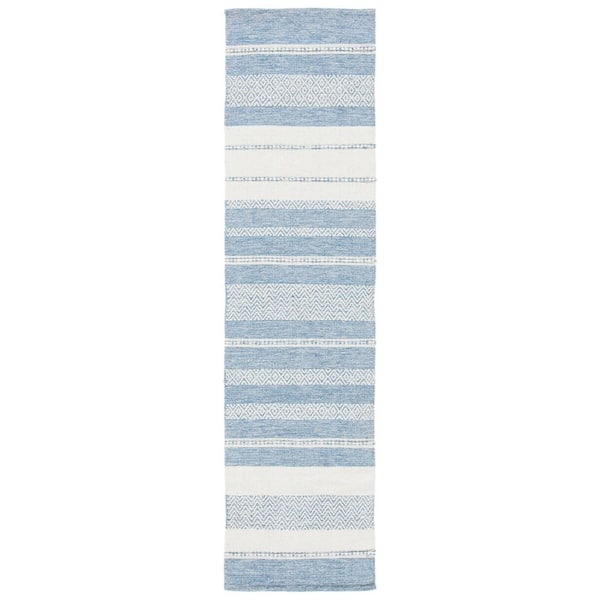 SAFAVIEH Striped Kilim Ivory Blue 2 ft. x 9 ft. Chevron Striped Runner Rug