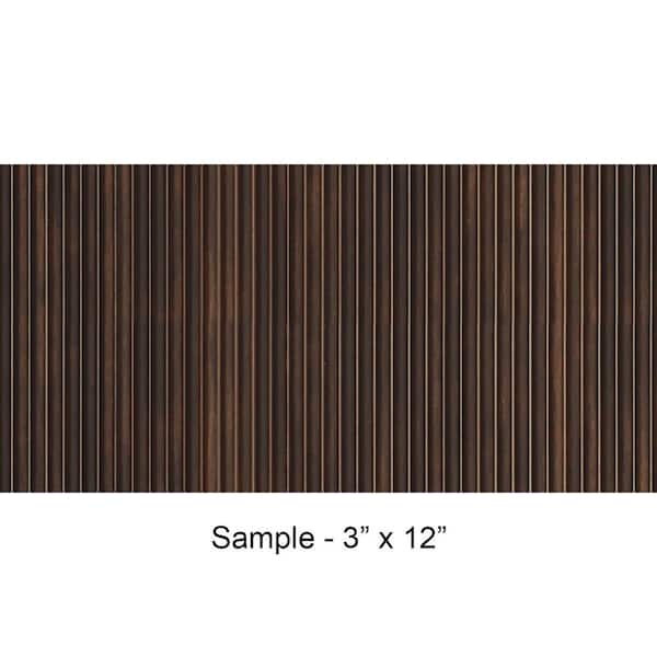 FROM PLAIN TO BEAUTIFUL IN HOURS Take Home Sample - Rounded Mini Slats 1/4 in. x 0.25 ft. x 1 ft. Wenge Brown Glue-Up Foam Wood Wall Panel(1-Piece/Pack)