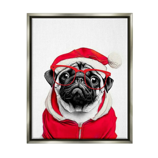 Stupell Industries Pug in Santa Hat by Annalisa Latella 1 Piece Floater Frame Graphic Print Animal Poster Art Print 21 in. x 17 in.