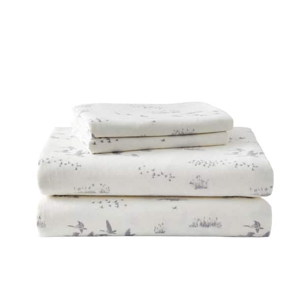 Eddie Bauer Geese Meadow 4-Piece White Graphic Flannel Full Sheet Set