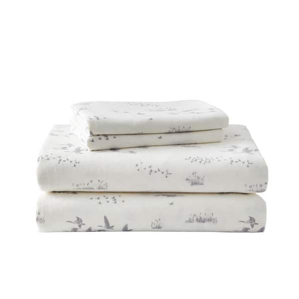 Eddie Bauer Geese Meadow 4-Piece White Graphic Flannel King Sheet Set